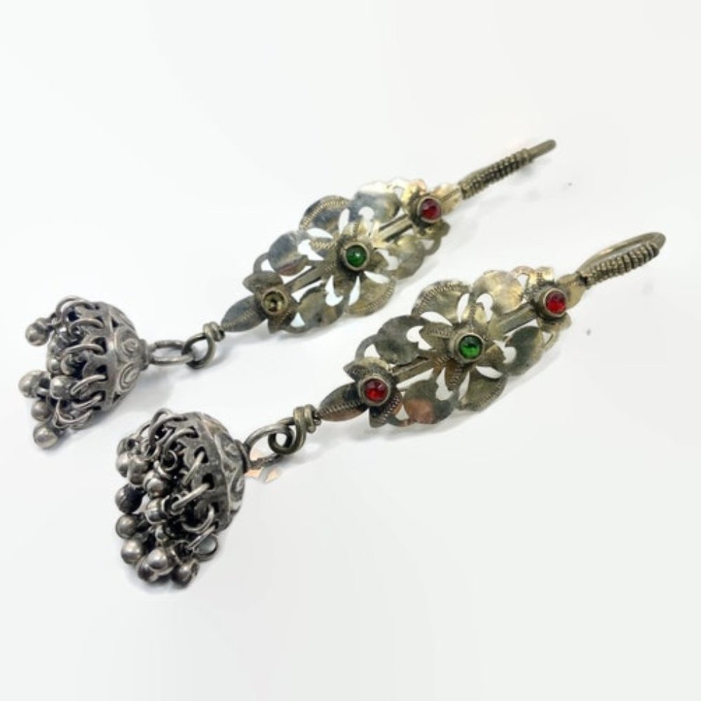 Exotic Earring, Middle Eastern, Jhumka, Old Silver, Gold Wash, Kashmir, 1.34 mm